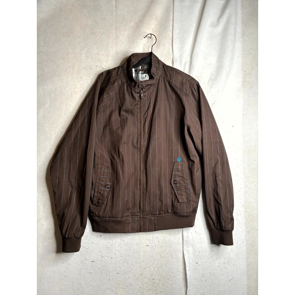 Volcom Stone Jacket Mens Large Brown Pinstripe Fully Lined Long Sleeve Full Zip